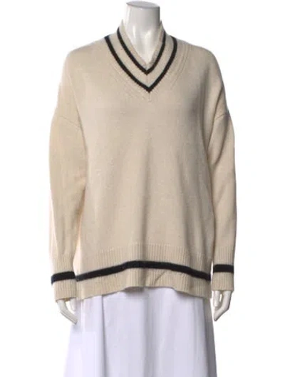 Pre-owned Lafayette 148 Cashmere V-neck Sweater In Neutral