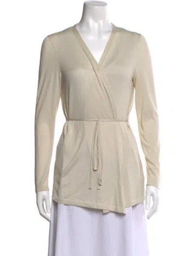 Pre-owned Lafayette 148 Cashmere V-neck Sweater In Neutral