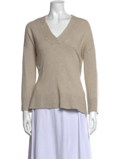 Pre-owned Lafayette 148 Cashmere V-neck Sweater In Neutral