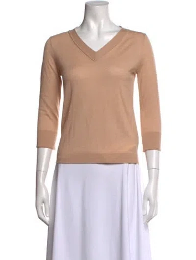 Pre-owned Lafayette 148 Cashmere V-neck Sweater In Neutrals