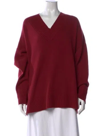 Pre-owned Lafayette 148 Cashmere V-neck Sweater In Red