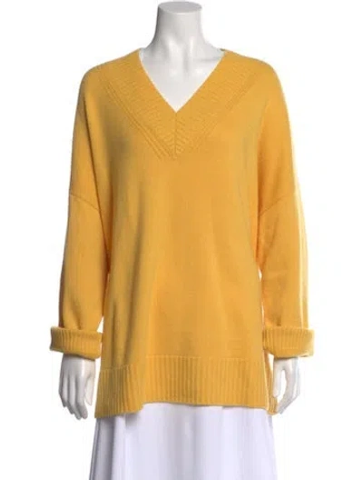 Pre-owned Lafayette 148 Cashmere V-neck Sweater In Yellow