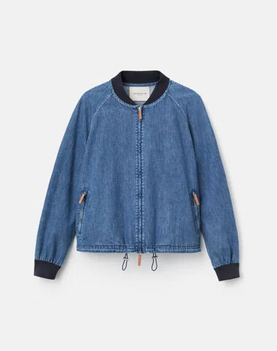 Lafayette 148 Chambray Cotton Oversized Bomber Jacket In Blue