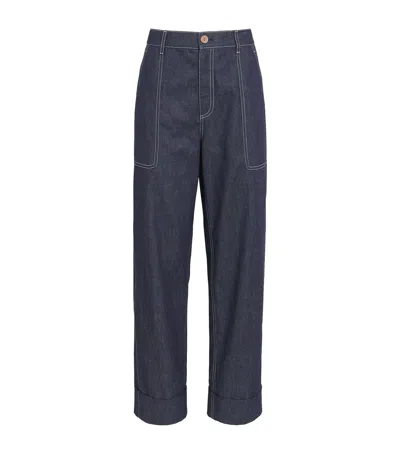 Lafayette 148 Chambray Straight Trousers In Black