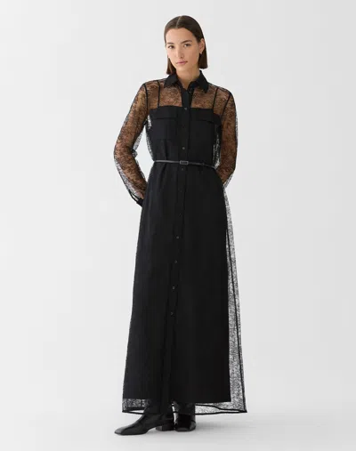 Lafayette 148 Chantilly Lace Belted Shirt Dress In Black