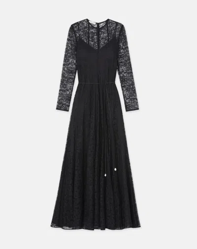 Lafayette 148 Chantilly Lace Scalloped Edge Godet Dress In Black