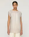 Lafayette 148 Charcoal Print Plissã© Sheer Cap Sleeve Blouse In Pencil Grey Multi