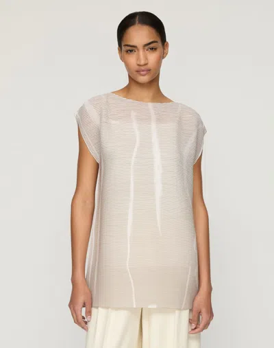 Lafayette 148 Charcoal Print Plissã© Sheer Cap Sleeve Blouse In Pencil Grey Multi