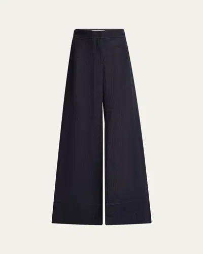 Lafayette 148 Charles Wide-leg Twill Pants In Dkblue