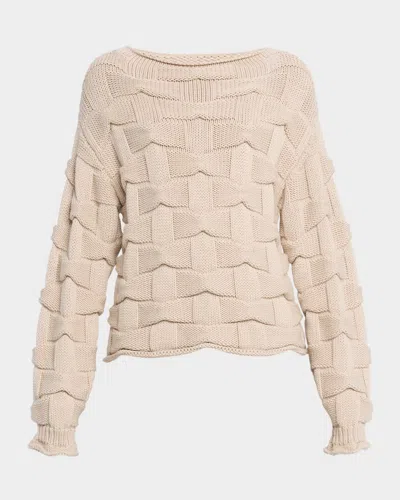 LAFAYETTE 148 CHUNKY BASKET-WEAVE WOOL KNIT SWEATER
