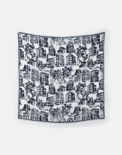 Lafayette 148 Cityscape Print Cashmere Silk Scarf In Blue