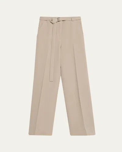 Lafayette 148 Clark Belted Straight-leg Cotton Pants In Jute