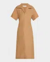 Lafayette 148 Plus-size Organic Cotton Poplin Surplice Shirtdress In Camel