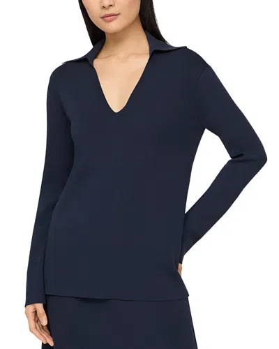 Lafayette 148 Collared Split Neck Pullover Top In Blue