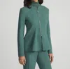 Lafayette 148 Responsible Wool Nouveau Crepe Flounced Hem Jacket In Green