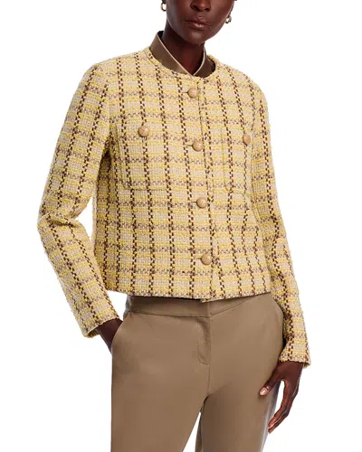 Lafayette 148 Collarless Patch Pocket Jacket In Canary Yellow Multi