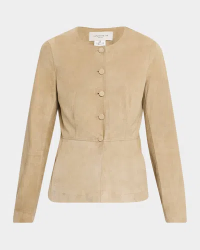 Lafayette 148 New York Peplum Paperfine Suede Jacket In Brown