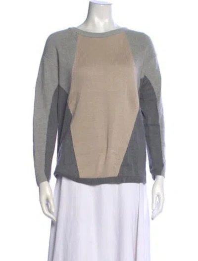 Pre-owned Lafayette 148 Colorblock Pattern Crew Neck Sweater In Neutral