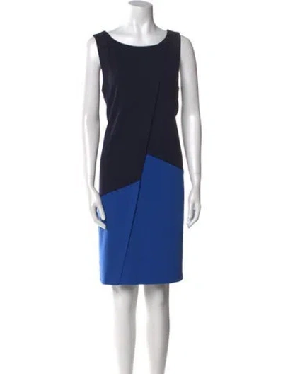 Pre-owned Lafayette 148 Colorblock Pattern Knee-length Dress In Blue