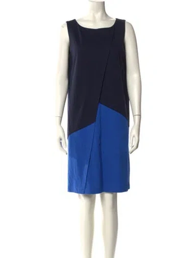 Pre-owned Lafayette 148 Colorblock Pattern Knee-length Dress In Blue
