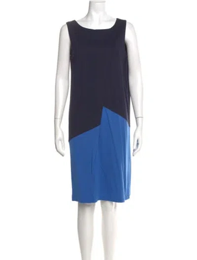 Pre-owned Lafayette 148 Colorblock Pattern Knee-length Dress In Blue