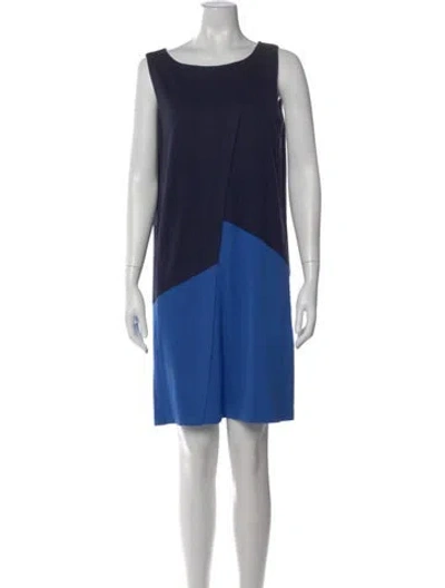 Pre-owned Lafayette 148 Colorblock Pattern Knee-length Dress In Blue