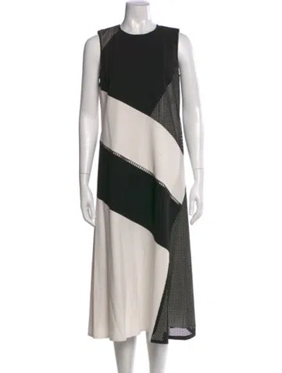 Pre-owned Lafayette 148 Colorblock Pattern Midi Length Dress In Black
