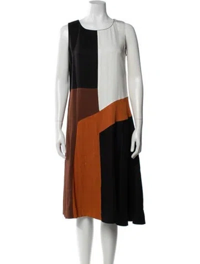 Pre-owned Lafayette 148 Colorblock Pattern Midi Length Dress In Black