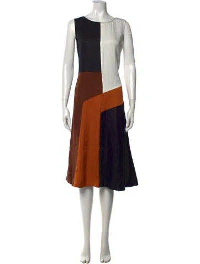 Pre-owned Lafayette 148 Colorblock Pattern Midi Length Dress In Black