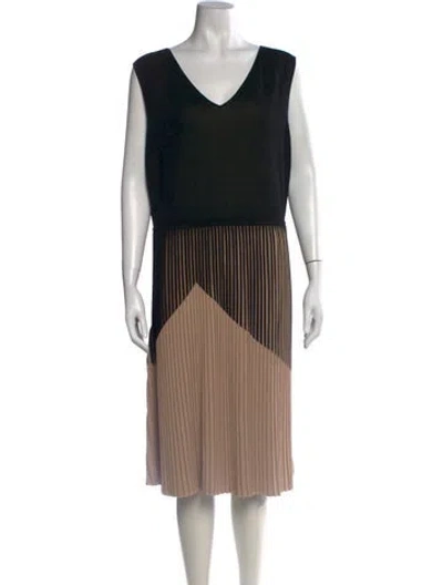Pre-owned Lafayette 148 Colorblock Pattern Midi Length Dress In Black