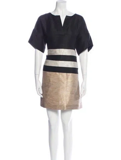 Pre-owned Lafayette 148 Colorblock Pattern Mini Dress In Black