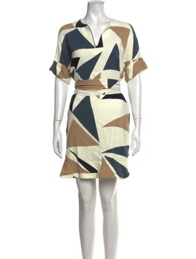 Pre-owned Lafayette 148 Colorblock Pattern Mini Dress In Neutrals