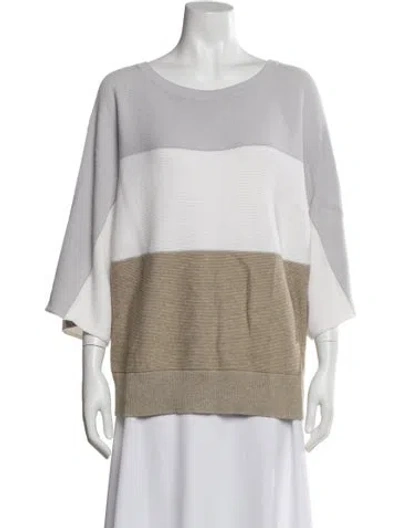 Pre-owned Lafayette 148 Colorblock Pattern Scoop Neck Sweater In Neutral