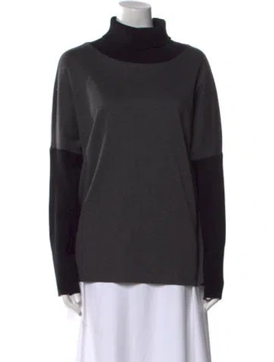 Pre-owned Lafayette 148 Colorblock Pattern Turtleneck Sweater In Gray