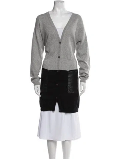 Pre-owned Lafayette 148 Colorblock Pattern V-neck Sweater In Black/grey