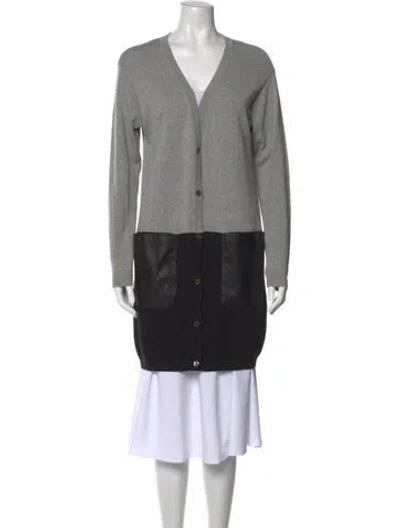 Pre-owned Lafayette 148 Colorblock Pattern V-neck Sweater In Neutral