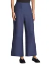 Lafayette 148 Columbus Cropped Wide Leg Linen Pant In Blue