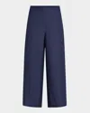 Lafayette 148 Columbus Mid-rise Cropped Wide-leg Pants In Delft Melange