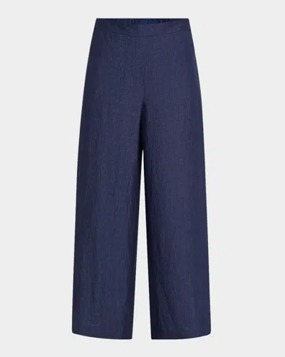 Lafayette 148 Columbus Mid-rise Cropped Wide-leg Pants In Delft Melange