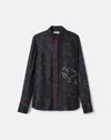 Lafayette 148 Constellation Print Silk Twill Button Blouse In Black