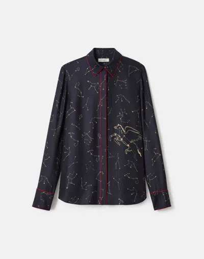 Lafayette 148 Constellation Print Silk Twill Button Blouse In Black