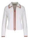 Lafayette 148 Cotton Twill Collared Zip Front Jacket In White