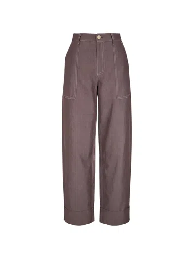 Lafayette 148 Contrast-stitch Turned-up Trousers In Brown