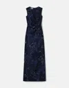 Lafayette 148 Cosmos Chenille Jacquard Pleated Waist Gown In Blue