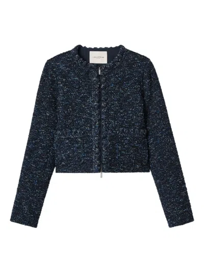 Lafayette 148 Pom Pom-trim Boucle Tweed Jacket In Black