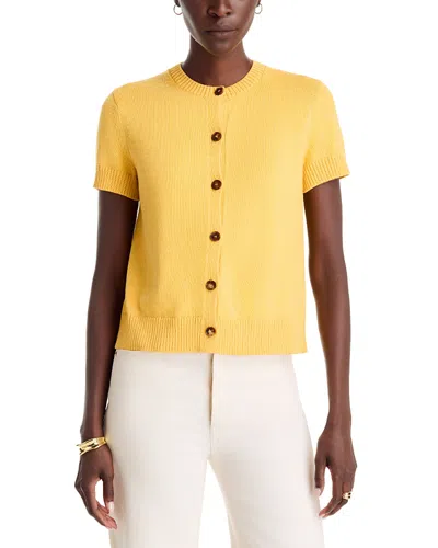 Lafayette 148 Cotton & Silk Button Front Crewneck Sweater In Gold