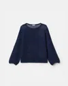 Lafayette 148 Cotton Crochet Open Stitch Sweater In Lido Blue