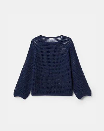 Lafayette 148 Cotton Crochet Open Stitch Sweater In Lido Blue
