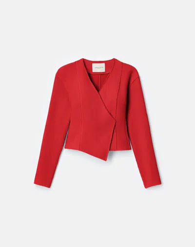 Lafayette 148 Cotton Dobby Asymmetric Fitted Jacket In Red