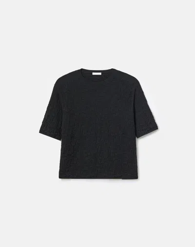 Lafayette 148 Cotton Jacquard Knit Short Sleeve Pullover Sweater In Black